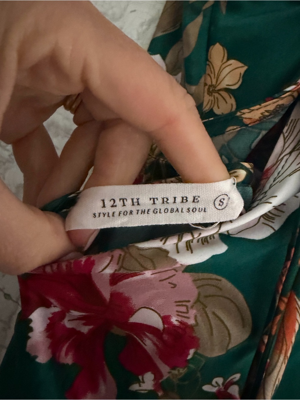 12th Tribe Teal Floral Slip Dress with Pink & Gold Blooms - Picture 4 of 4